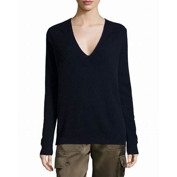 Theory Adrianna 100% Cashmere Black V-Neck Long Sleeve Pullover Sweater Size S - Picture 1 of 7